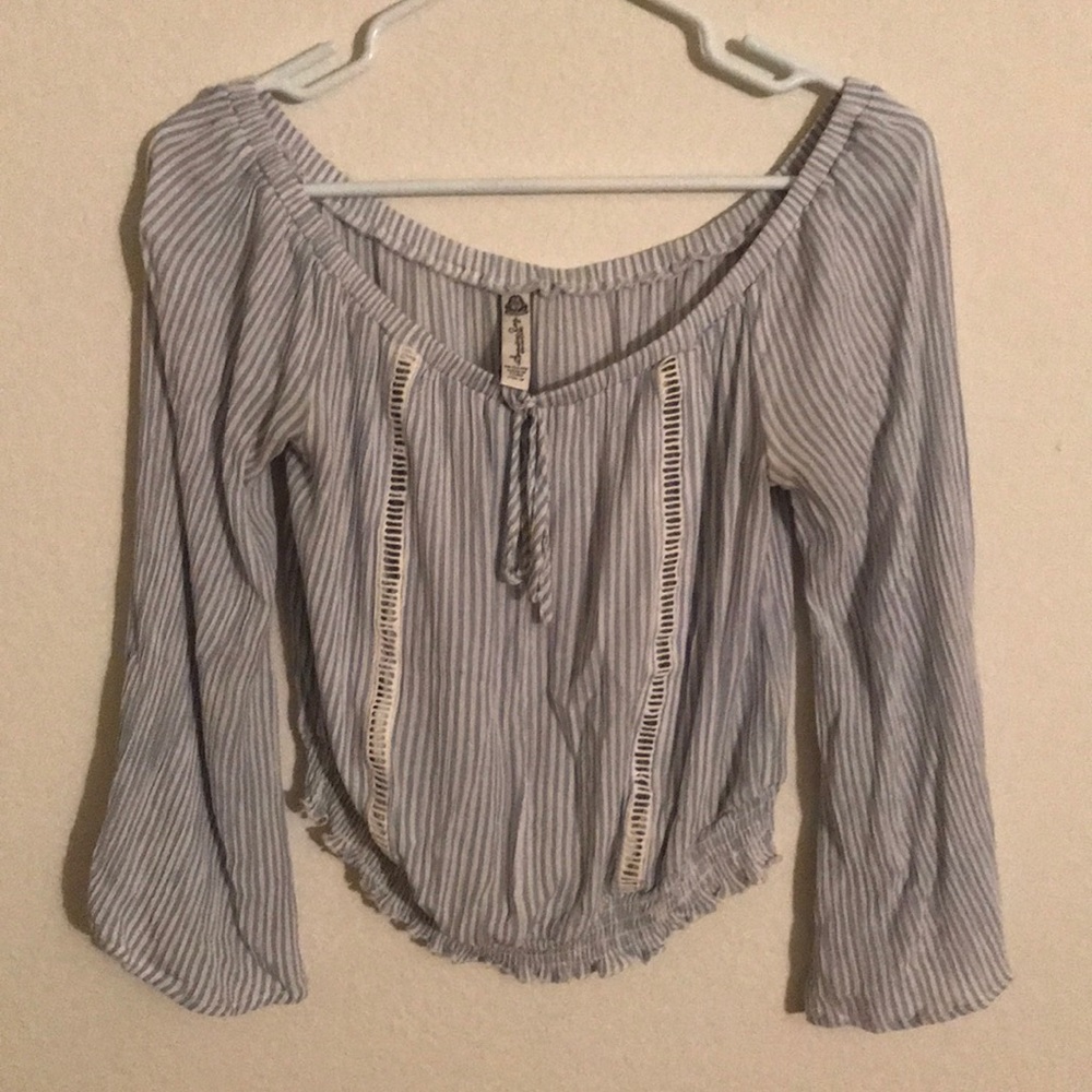 American Rag Off Shoulder Striped Crop Top